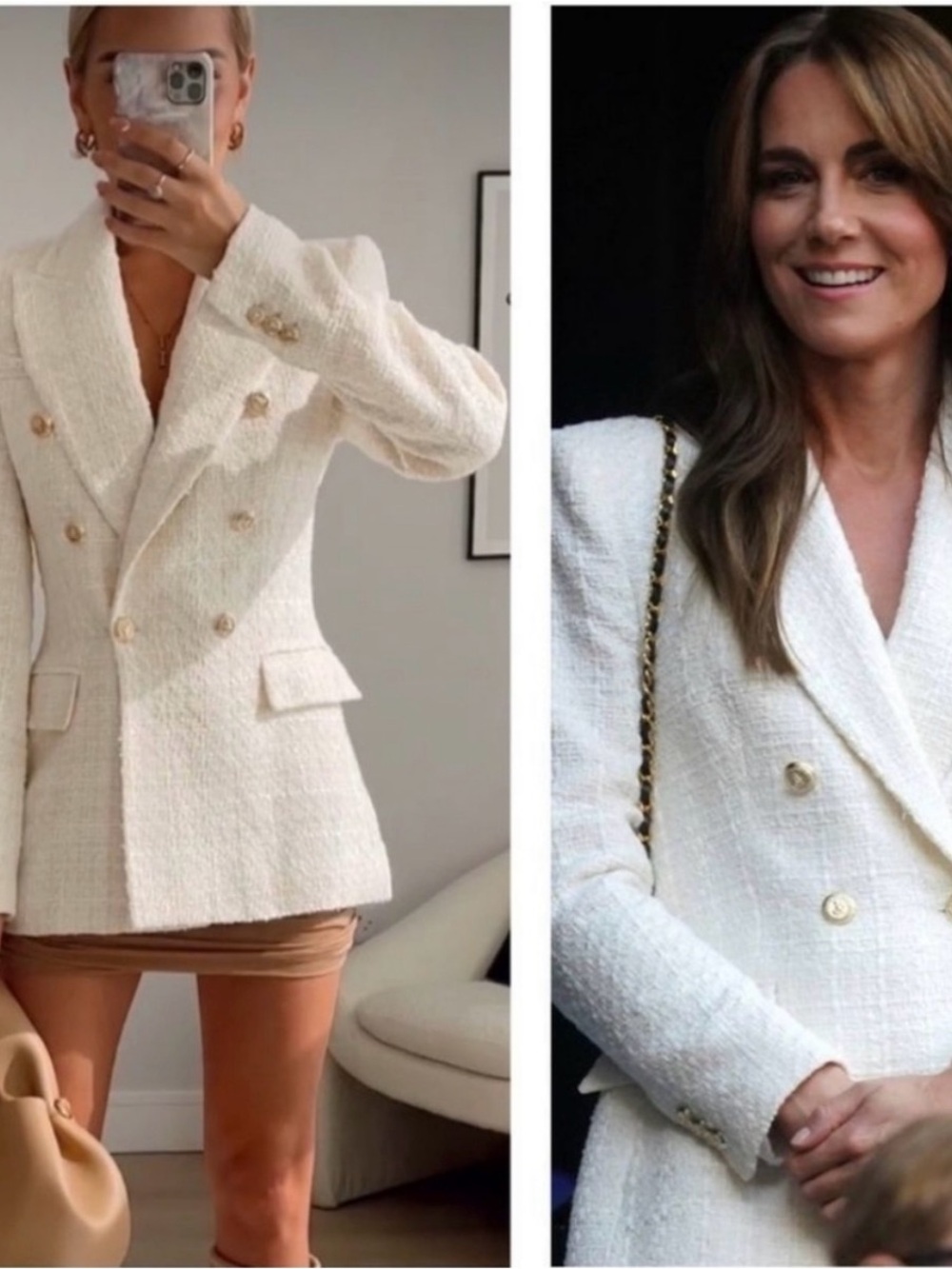 Jason Wu tweed cream Double-Breasted Bouclé Blazer Jacket